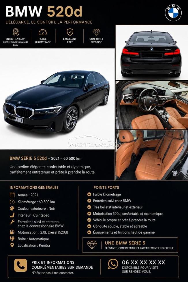 BMW 520D 2021  60500 Km Noire intérieur Tabac