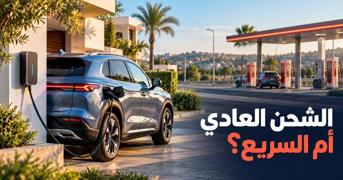 الفرق بين الشحن العادي والشحن السريع للسيارة الكهربائية